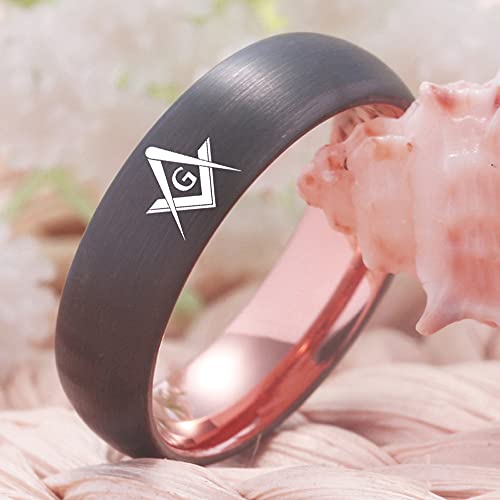 CLOUD DANCER 4mm/6mm/8mm Width Masonic Freemason Ring/Masonic Compass Square Ring - Classic Gunmetal Grey and Rose Gold Tone Men's Tungsten Carbide Ring -Free Customized Engraving4