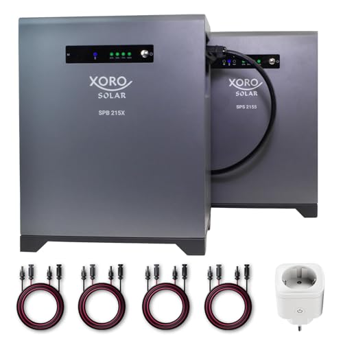 XORO SOLAR SPS 2155 Balkonkraftwerkspeicher + SPB 215X Erweiterungsakku + SPP 16A2 Smart Plug, 4,032 kWh Gesamtkapazität, LiFePO4, Dual MPPT 2x800W Eingang, 800W Ausgang, IP65, Plug & Play
