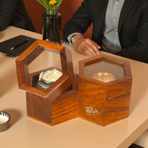 Image of Wooden Watch Storage Case With 2 Compartments, Handmade & Dustproof Organizer, Golden Brown Gift Box For Men & Women, Premium Watch Storage Box, Watch Display Box
