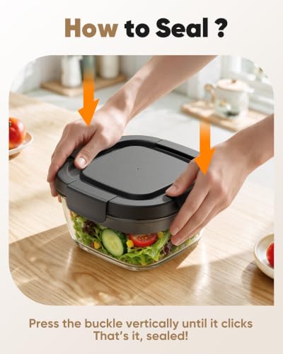 Image of Canfanni Glass Salad Container, 56oz Bowl with Airtight Lids, Bento Box