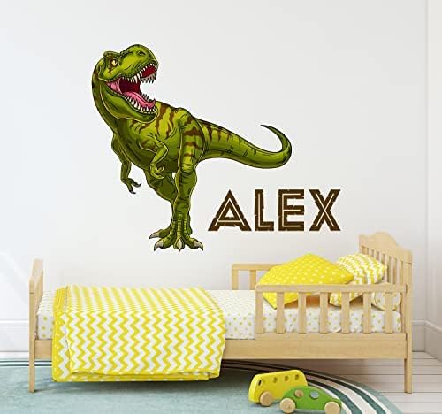Dinosaur T-Rex Name Wall Decal - Custom Name Dinosaur Decal - Boys Room Decor - Personalized Name Dinosaur Wall Decal Nursery Decal Sticker (26'W x 22'H)