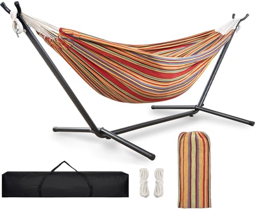 TORIBIO - TORIBIO Double Hammock with Space Saving Steel Stand, Foldable Hammock with Stand & Portable Carrying Bag for Garden Yard Patio Backyard Indoor Outdoor Camping, Red