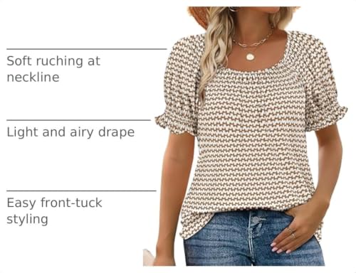 Image of WIHOLL Womens Short Sleeve Square Neck Summer Tops Dressy Casual Blouses Trendy Clothes 2026