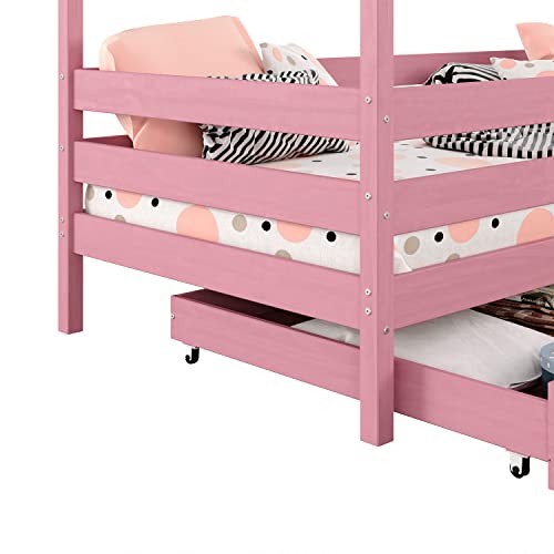 Cama Montessoriana Madeira Maciça Casa com Estrado Ena (Rosa)