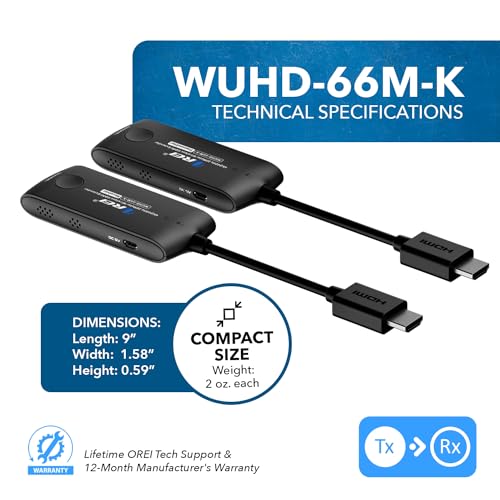 image for OREI Wireless HDMI Extender Transmitter & Receiver Dongle UtraHD 5.1-5