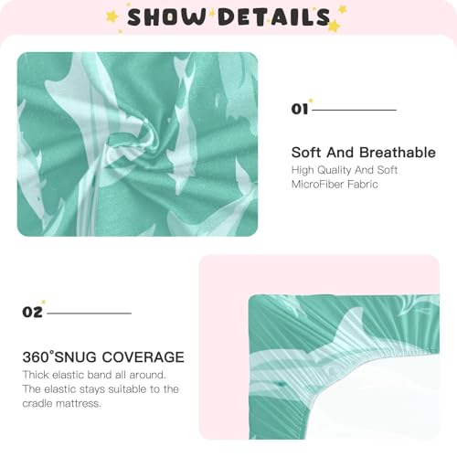 Image of Crib Sheet Breathable Soft Crib Mattress Sheet for Baby Toddler Boys Girls Fitted Crib Sheet Fit Standard Crib Mattress 52 x 28 Inch Green Dolphins Seaweed and Fish