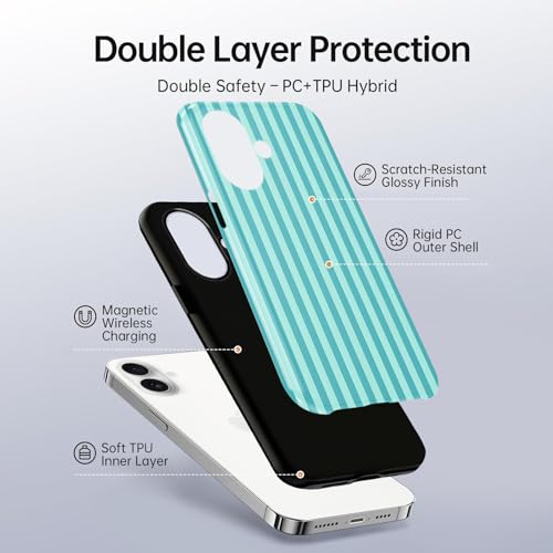 Coque iPhone 16 MagSafe verte à rayures chic et protection hybride - 2