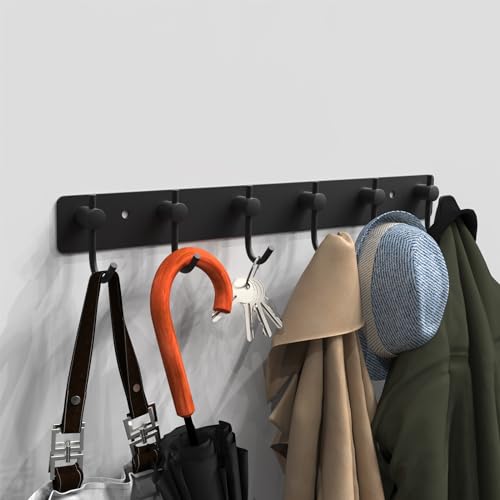 Image of VAEHOLD Wall Hooks for Hanging, Black Coat Rack Wall Mount with 6 Coat Hooks, Towel Hanger, Hat Hooks, Robes Hook in Bathroom, Bedroom, Kitchen, Living Room (2 Pack)