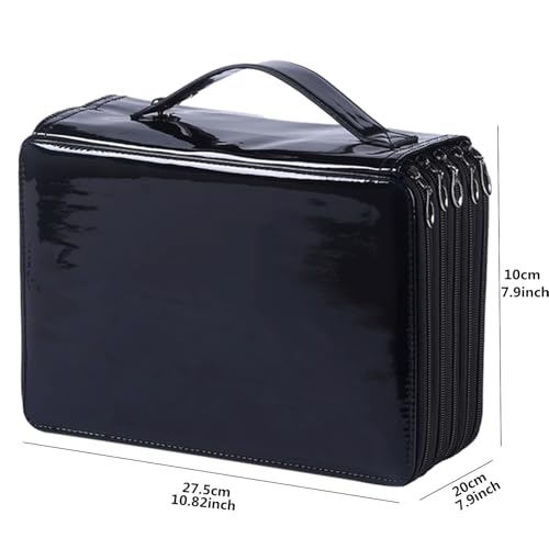 Image of 250 Slots Colored Pencil Case with Zipper Closure Pencils Bag Waterproof PU Leather Pen Organizer Storage Holder for Artist (Black)