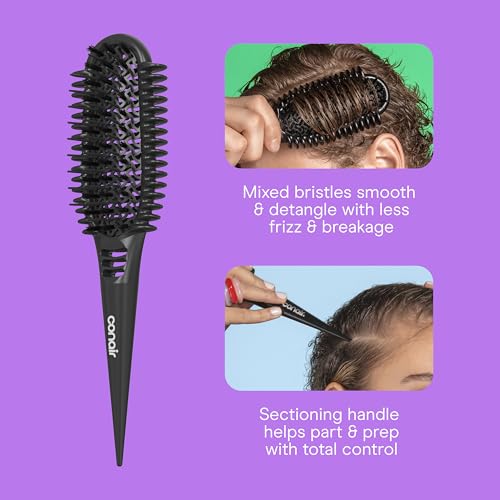 Image of Conair Curl Define Pro Detangler Brush for Curly Hair, Dual Vents with Continuous Grooves, Mixed Bristles for Frizz-Free Detangling, Smoothing, and Curl Definition, For Shorter Hair with Tight Curls