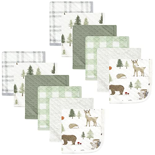 Image of Hudson Baby Unisex Baby Quilted Cotton Washcloths, Forest Animals, One Size
