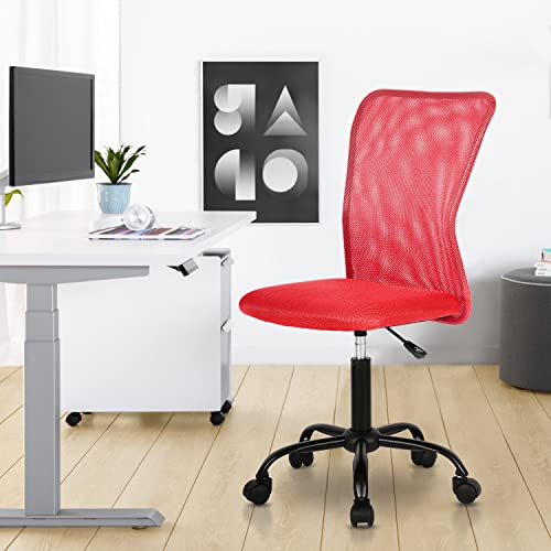 Home Office Chair No Arms Small Rolling Chairs Sewing Chair Task Computer Chairs With Lumbar Support Mid Back Mesh Desk Chair Armless Swivel Chair For Girls Adults, Red #TOP1
