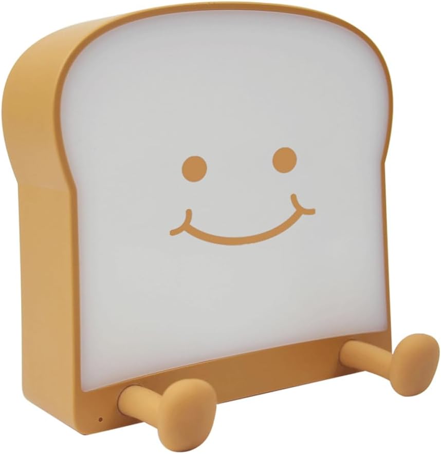 Creative Cartoon Cute Toast Bread Desk Lamp Funny Mobile Phone Holder Delay Off Desk Light Touch Key Ambience Bedroom Small Table Lamp Silicone Portable Anti Glare Lighting Fixture