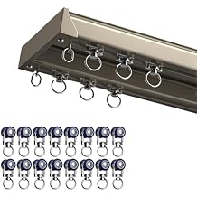 Ceiling Curtain Track, Double Rails System With 16Pulleys Per Meter, 1 3 5 6.0m Heavy-Duty Aluminum Sliding Curtain Rail Silent, Room Divider Rod Bedroom/Living/Window/Hotel DropChampagne,2m