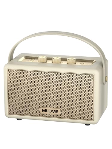 Image of MLOVE A200 Portable Retro Bluetooth Speaker with Aux Input, USB Port, Micro SD Card Slot - Decorative Wireless Bookshelf Speakers Battery Powered, House Warming Gifts for New Home, White Strap