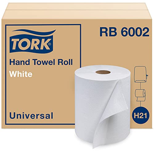 Tork Hand Towel Roll, White, Universal, H21, 100% Recycled, 1-Ply, 12 Rolls x 600 ft, RB6002