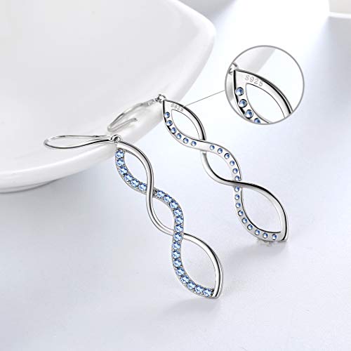 Aurora Tears Infinity Swirl Dangle Drop Twist Earrings Blue 925 Sterling Silver Women Crystal Spiral Hook Earrings Zirconia Gift Girls Dating Jewelry De0062H #TOP3
