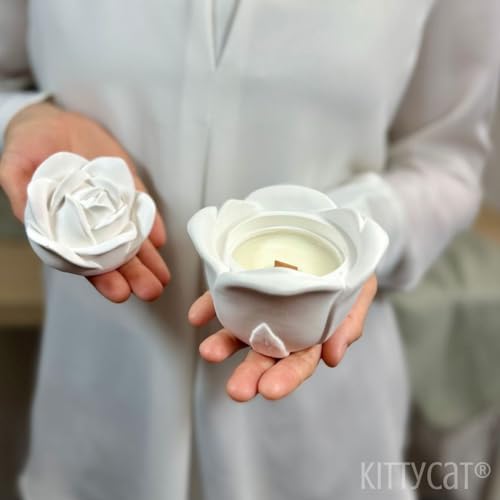 Image of Kitty Cat Aesthetic Soy Wax Scented Candles | Reusable Concrete Sea Shell Jars | Vanilla Aroma | 12+ Hours Burn Time | Perfect Home Decor for Bedroom, Office & Hostel (Eternal Bloom Candle)
