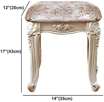Vanity with Stool Set Mirrored Simple Victorian Style Standard Modern Dressing Table Wood Desk 4 Drawers Make-up Vanity Table for Bedroom Dressing Room -33.5 L x 20 W x 61 H