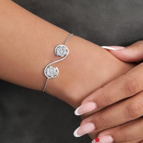 Image of Gem Stone King Keren Hanan Inspired by Music 925 Sterling Silver Musical Ornament Bracelet Set with Created White Sapphires | 34X12MM | 1.82 Cttw | Adjustable to 6-7 Inches
