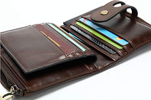Niucunzh Genuine Leather Soft Bifold Rfid Wallets For Men Coin Purse Keychain Snap Zip Wallet With Chain Coffee #TOP3