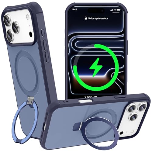STERKER Magnetic Case for iPhone 17 Pro Max with Built-in Ring Stand, Compatible with MagSafe Accessories, Slim Shockproof Translucent Matte iPhone 17 ProMax Phone Cover, Blue