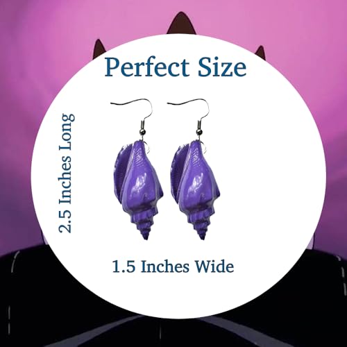 Purple Drop and Dangle Seashell Earrings for Women, Villain Costumes, Sea Witch Costumes and More. Purple Shell Ear Accessories for Halloween, Ursala Cosplay and More.2