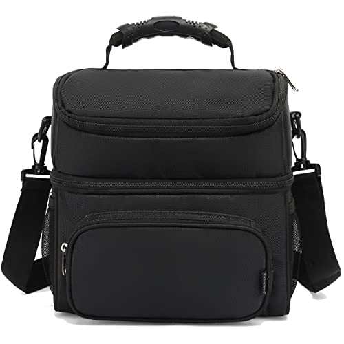 Flowfly Double Layer Cooler Insulated Lunch Bag Adult Lunch Box Large Tote Bag For Men, Women, With Adjustable Strap,Front Pocket And Dual Large Mesh Side Pockets,Black #TOP6