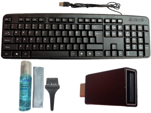 Image of Anjo 3 in 1 Combo of Wired Keyboard, 3 in 1 Cleaning Kit 100ml with Cloth & Brush, OTG C Male to A Type Female