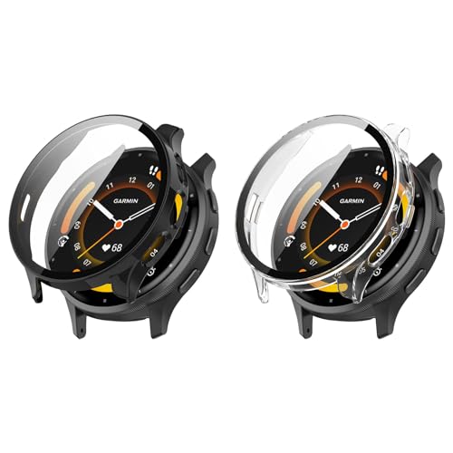 Mayfun Case Compatible with Garmin Venu 3, All-Round Protective Case with Screen Protector, Flexible TPU, Anti-Scratch, Transparent + Black