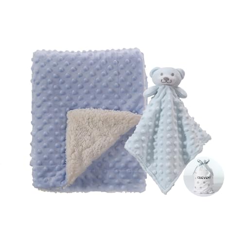 Image of CREVENT Soft Cozy Baby Blankets for Boys Girls + Security Blanket, Set with a Gift Bag Newborn Essentials (Blue)