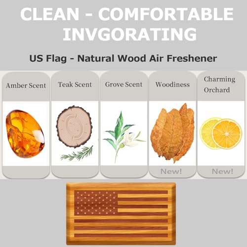 Image of Car Air Freshener - Wood Air Freshener - American US Flag Design - Car Odor Eliminator for Visor Clip - Sun Visor Clip Scent (Orchard /Starter Kit)
