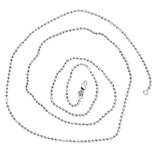 Luxurman 14K Solid Gold 2Mm Diamond Moon Cut Ball Chain Bead Necklace Lobster Clasp (White-Gold, 22" Long) #TOP5