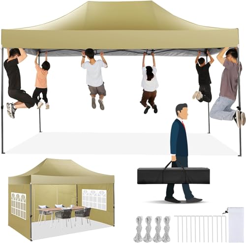 Image of COBIZI 10x15 Heavy Duty Pop Up Canopy Tent with 4 Sidewalls, Yellow