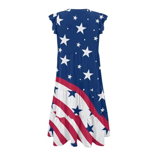 Image of Women's Casual Ruffle Sleeve Dress V Neck Pullover Dress Flowy A-Line Pleated Lightweight Dress with Pockets