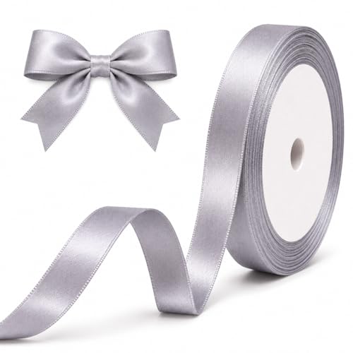 XEANCO 10mm Silver Satin Ribbon Polyester Ribbon Enhance Your Crafts & Celebrations Best for Gift Wrapping Decorations Wedding Car Ribbon Ribbons for Crafting & Bows