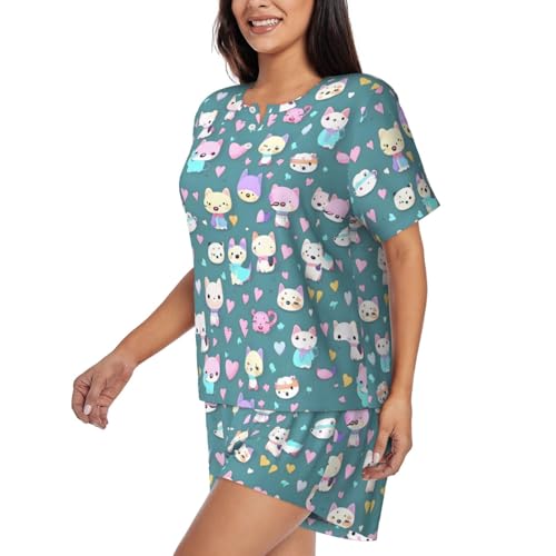XingFox Ensemble Pyjama Deux pièces pour Femme, Manches Courtes, Motif Renard Mignon, avec Poches. – vue 2
