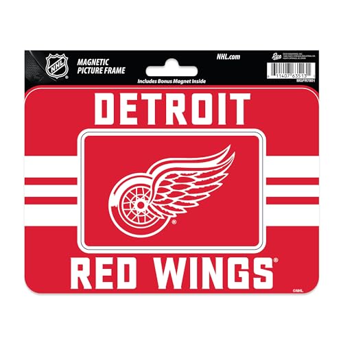 Rico Industries NHL Hockey Detroit Red Wings Stripes Magnetic Picture Frame (5"x6.75") & Magnet Combo Set - Home Décor - Regrigerator, Office, Kitchen