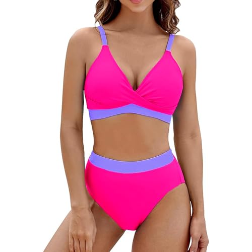 YNIQUE Conjunto de Bikini para Mujer con Cuello en V, Traje de Baño Dos Piezas con Cintura Alta, Bañador Push Up para Playa y Piscina