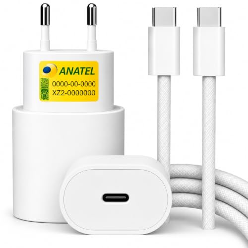 Carregador Turbo 30W USB-C com Cabo Tipo-C 1m Trançado, Fonte Bivolt Turbo, Carga Rápida, Proteção contra Sobrecarga e Superaquecimento, Compatível com Iphone 15 16 17 Samsung Xiaomi e Tablets USB-C
