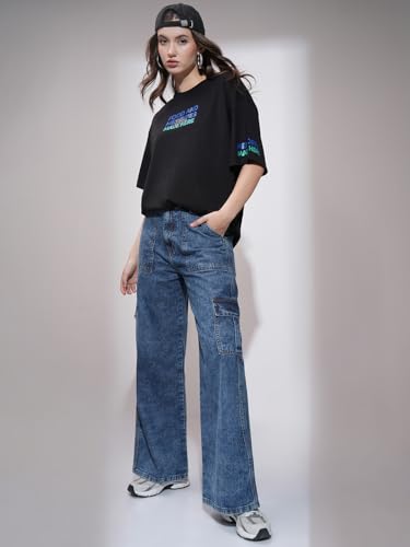 Image of Tokyo Talkies Women Cargo Jeans | Straight fit