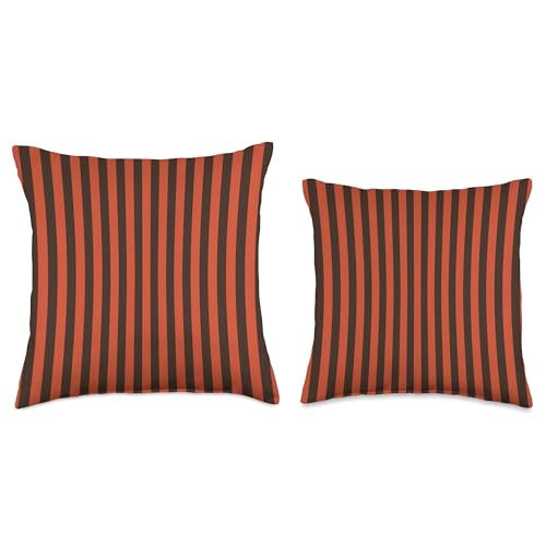 Dark Brown and Orange Striped Aesthetic Preppy Stripes Cute Throw Pillow by Preposh - Used condition - Image 3