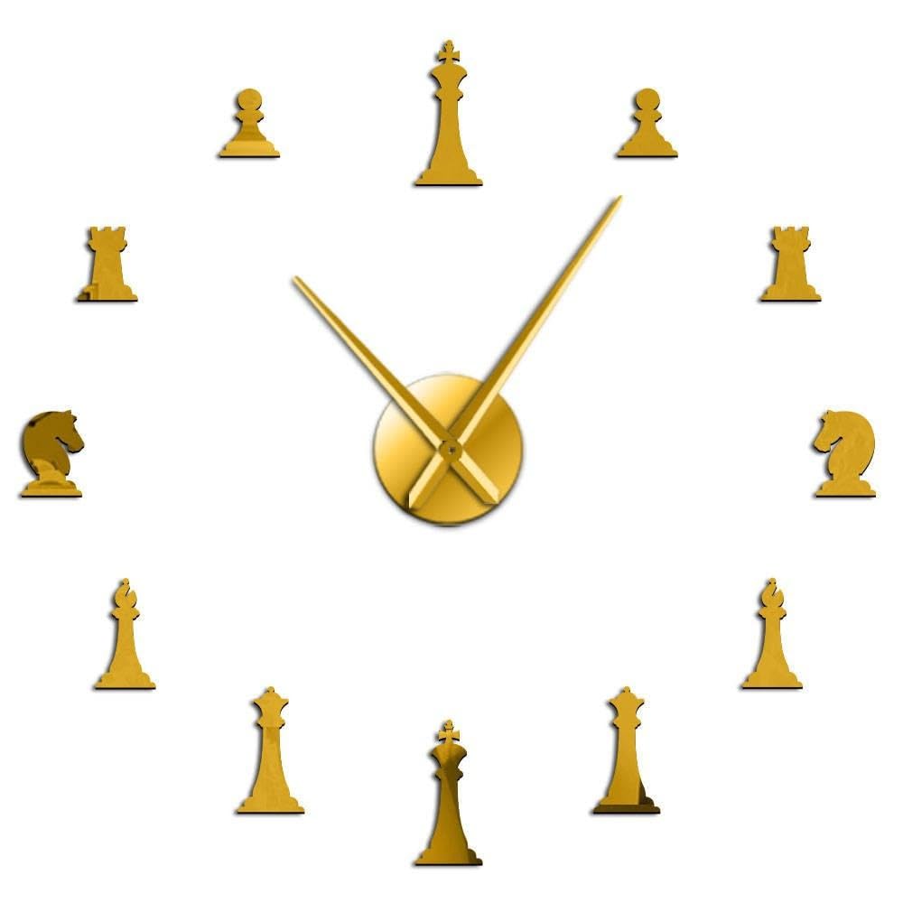 Horloge murale échecs effet miroir 3D de prestige or 68,6 cm