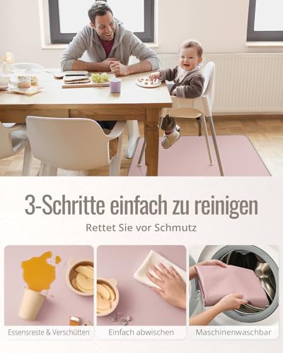 Blissful Diary Baby-Spritzschutzmatte für unter den Hochstuhl, 128 x 128 cm abwischbare Spritzschutzmatte, Wasserdicht und Waschbar, Catchy Für Hochstuhl, Rutschfester Bodenschutz, Zartrosa