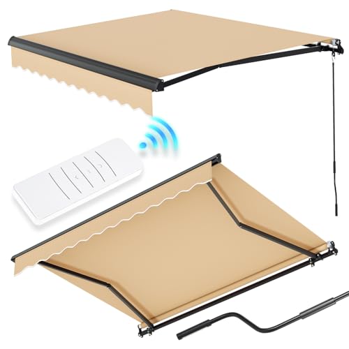 Marchina elettrica a braccio snodato con telecomando e manovella, tenda da sole per balcone e terrazza come protezione solare, tenda da giardino e balcone con angolo di inclinazione regolabile fino a