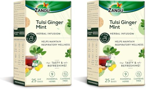 Image of Zandu Tulsi Ginger Mint Herbal Infusion, a Herbal Tea Enriched with Ayurvedic Ingredients (25 Tea Bags) (Pack of 2)
