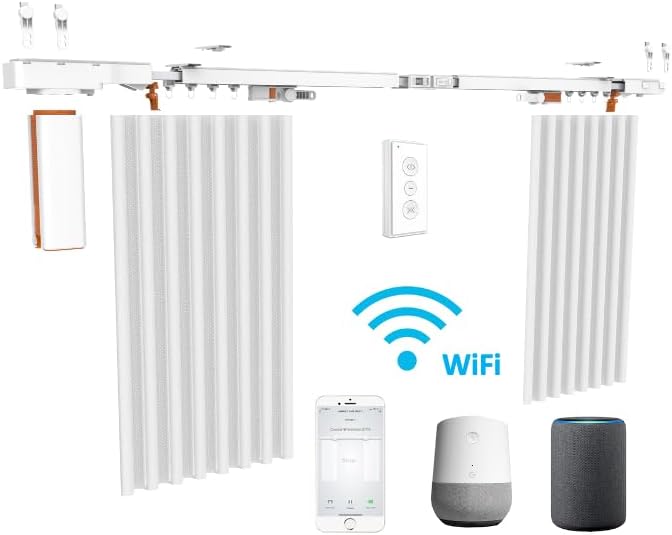 Homesupplier Beltless Smart Curtain System, Heavy Duty Electric Curtain Rod, WiFi Control, Timer Setup, Compatible with Alexa, Google Home, Adjustable Length (20 ft rod)