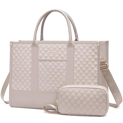 LOVEVOOK Laptop Bags for Women, 17 inch Waterproof Work Tote Bag with Clutch, Professional Teacher Computer Purse Lightweight Shoulder Bag Travel, Gray pink by LOVEVOOK - Used condition - US$35.23