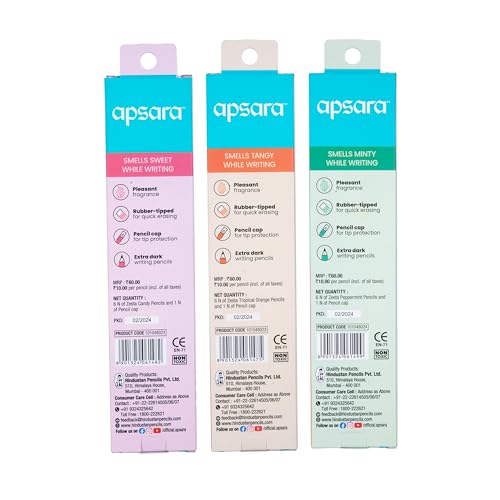 Image of Apsara Zesta Scented Pencils | Tropical Orange, Candy & Peppermint 3 Unique Fragrances | Eraser Attached & Pencil Cap Included, Pack of 18