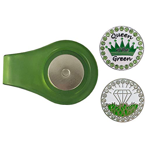 Giggle Golf Ball Marker Clip Combo with Two Bling Golf Ball Markers (Queen of The Green & White Diamond in The Rough)